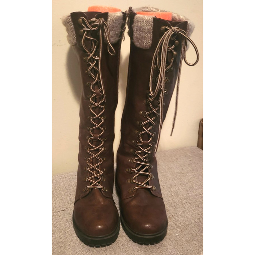 Torrid 9.5 WW Retired Sweater Trim Combat Boot Knee-High Cozy Grunge Academia
